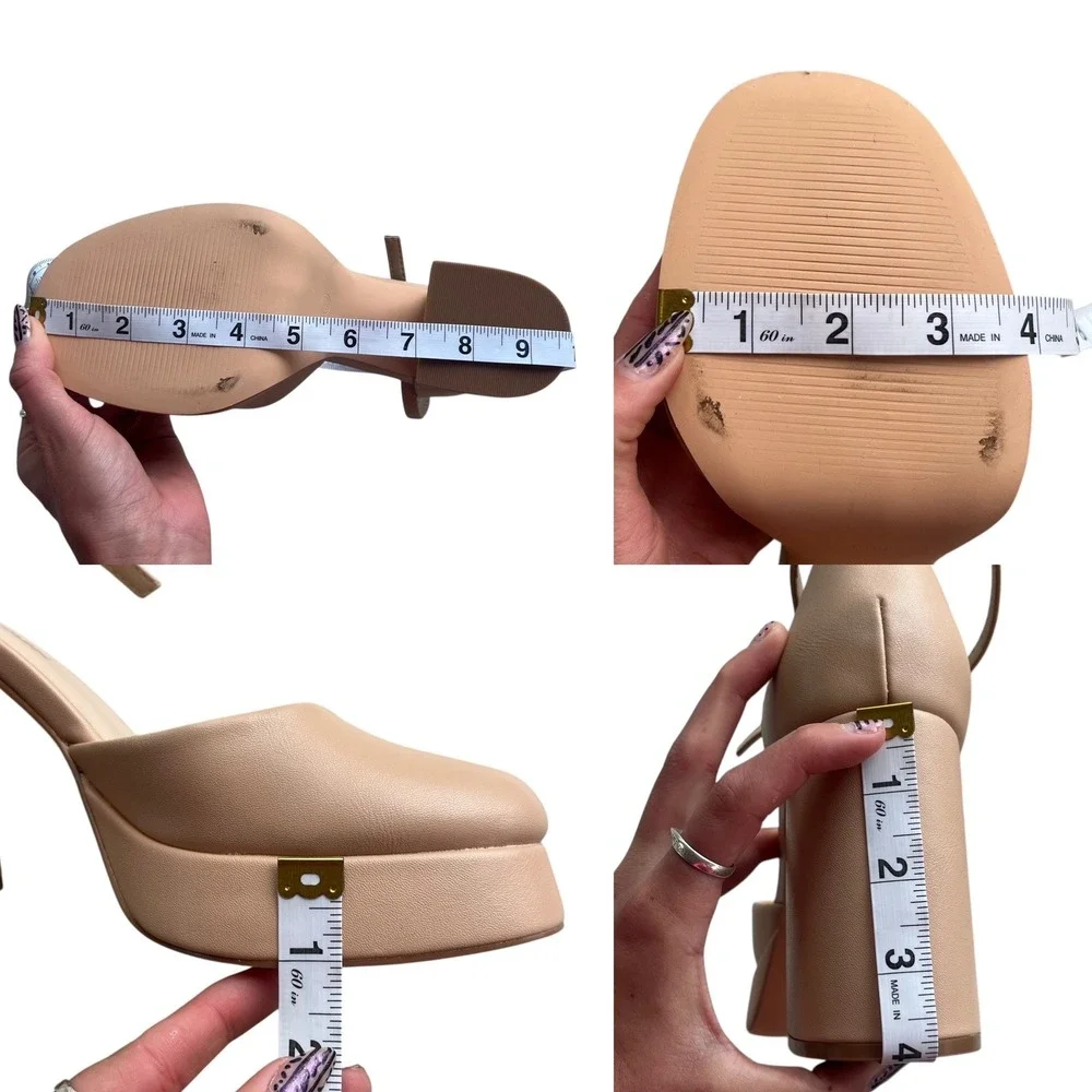 DREAM PAIRS Women Sz 8.5 Beige Platform Chunky Heels Ankle Strap Mary Jane Shoes